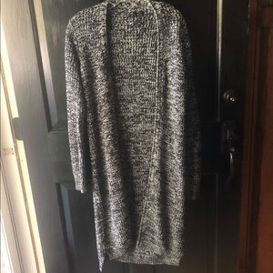 Knee-length Cardigan with Black and Grey Knit